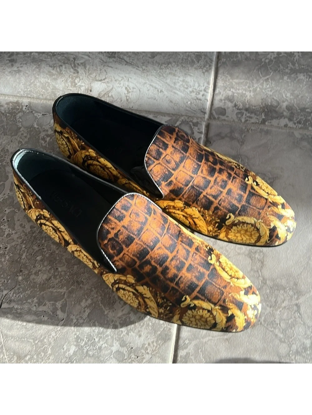 Versace Baroque Print Smoking Slippers Slip-On Shoes, Size EU 43 New +DustBag